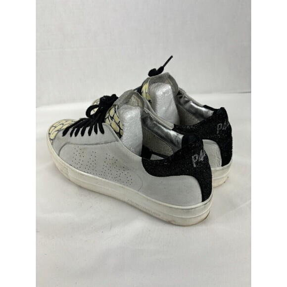 P448 John Sneakers Light Grey Black Glitter Reptile Print Embossed Toe Tongue 40 - Picture 8 of 15